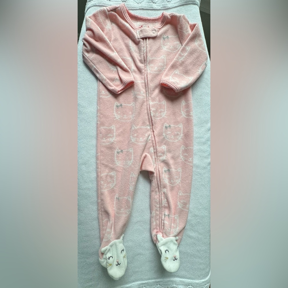 Cozy Pink Cat Fleece Kids One Piece Carters Pajama 9 months - Picture 7 of 8